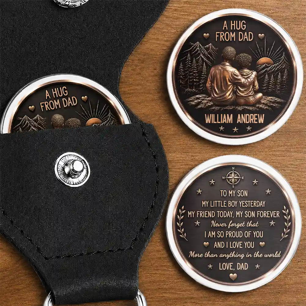 Sentimental,Dad - Daughter (Adult),Gift For Father,Gift For Children,Gift For Daughter,Vector - Vintage Style A Hug From Dad - Personalized Leather Pocket Hug