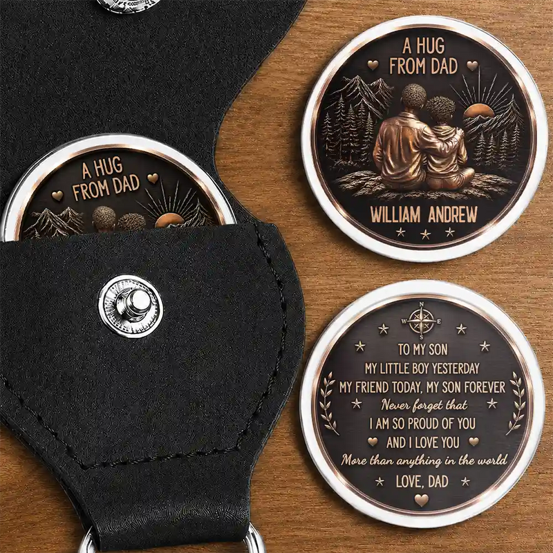 Sentimental,Dad - Daughter (Adult),Gift For Father,Gift For Children,Gift For Daughter,Vector - Vintage Style A Hug From Dad - Personalized Leather Pocket Hug