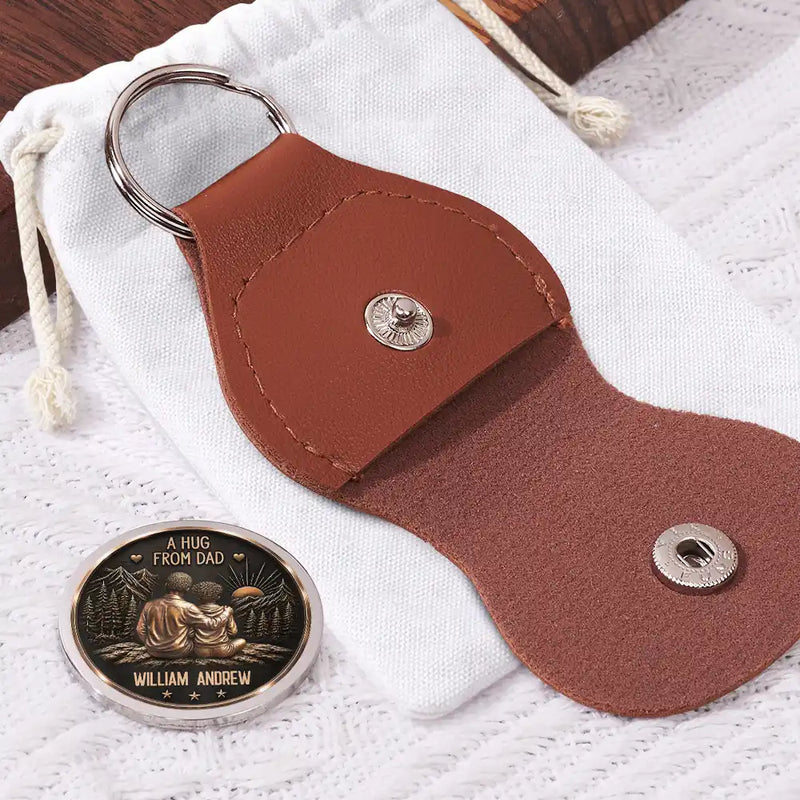 Sentimental,Dad - Daughter (Adult),Gift For Father,Gift For Children,Gift For Daughter,Vector - Vintage Style A Hug From Dad - Personalized Leather Pocket Hug