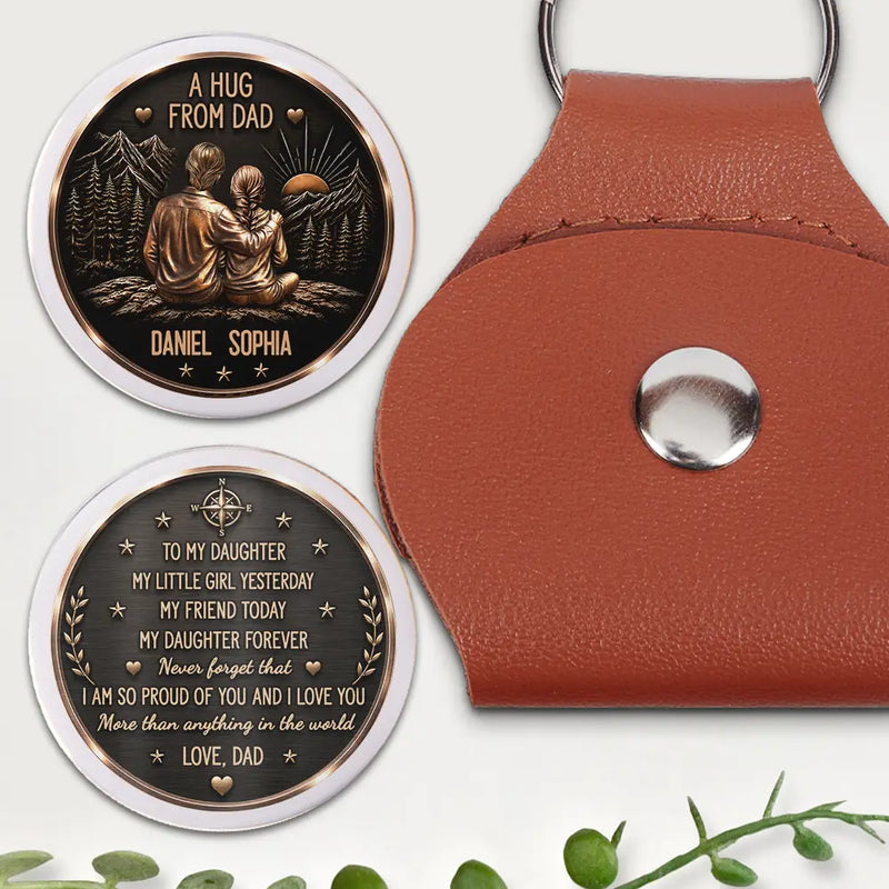Sentimental,Dad - Daughter (Adult),Gift For Father,Gift For Children,Gift For Daughter,Vector - Vintage Style A Hug From Dad - Personalized Leather Pocket Hug