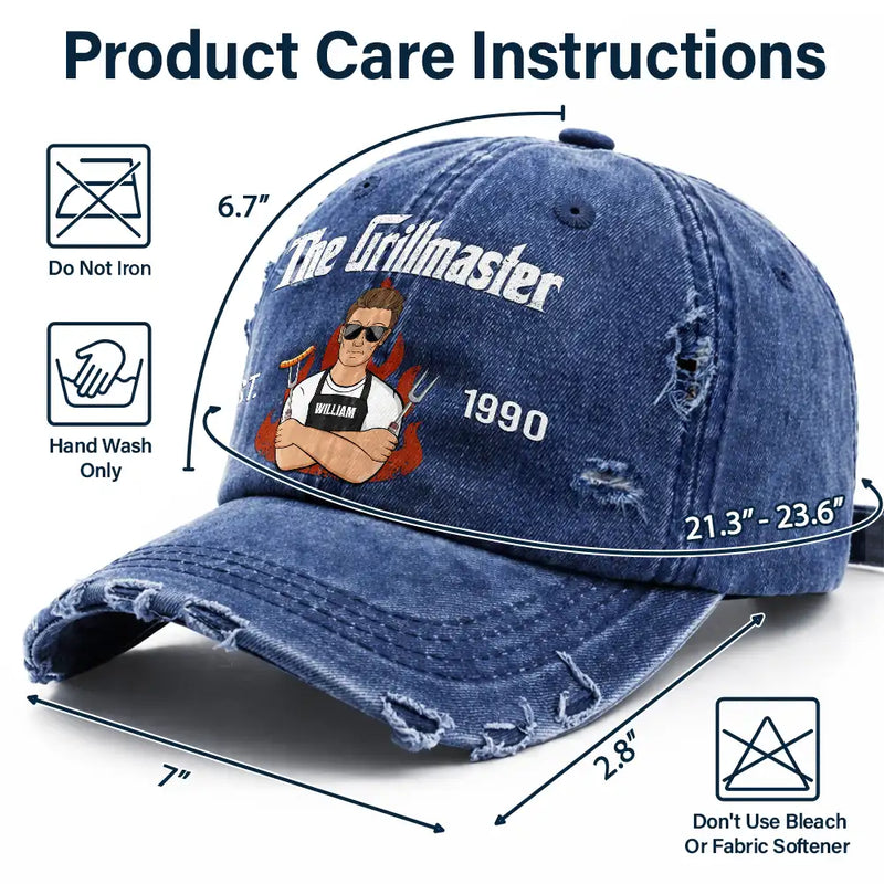 Happy,Gift For Father,Gift For Grandpa,Gift For Men,Grilling,Grandpa's Hobby,Dad's Hobby,Non-Eng,Vector,Humorous - Vintage BBQ The Grill Father - Personalized Distressed Cap