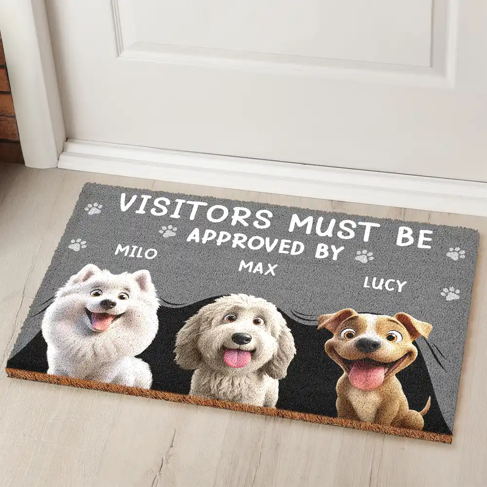 Dog Lovers,Dog Mom,Dog Dad,Dog Couple,Pet Lovers,Pet Mom,Pet Dad,Pet Couple,Happy - Visitors Must Be Approved By Dogs - Personalized Coconut Doormat