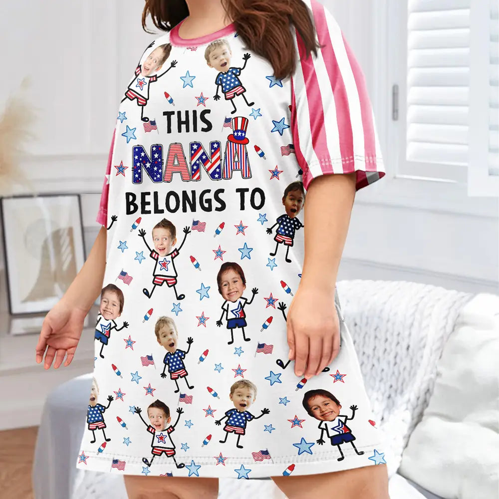 Gift For Mother,Gift For Grandma,Happy,Independence Day,Non-Eng,Photo,Icon,Humorous - Custom Photo Stars & Stripes This Mom Grandma Belongs To - Personalized Women's Sleep Tee