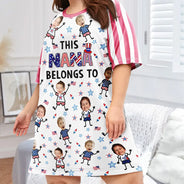 Gift For Mother,Gift For Grandma,Happy,Independence Day,Non-Eng,Photo,Icon,Humorous - Custom Photo Stars & Stripes This Mom Grandma Belongs To - Personalized Women's Sleep Tee