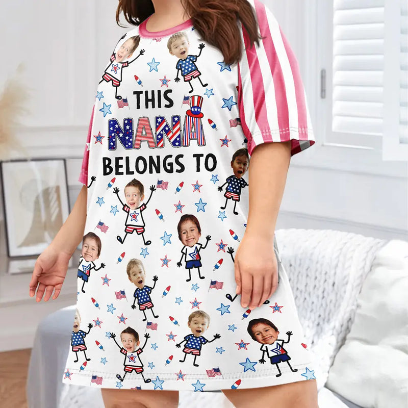 Gift For Mother,Gift For Grandma,Happy,Independence Day,Non-Eng,Photo,Icon,Humorous - Custom Photo Stars & Stripes This Mom Grandma Belongs To - Personalized Women's Sleep Tee