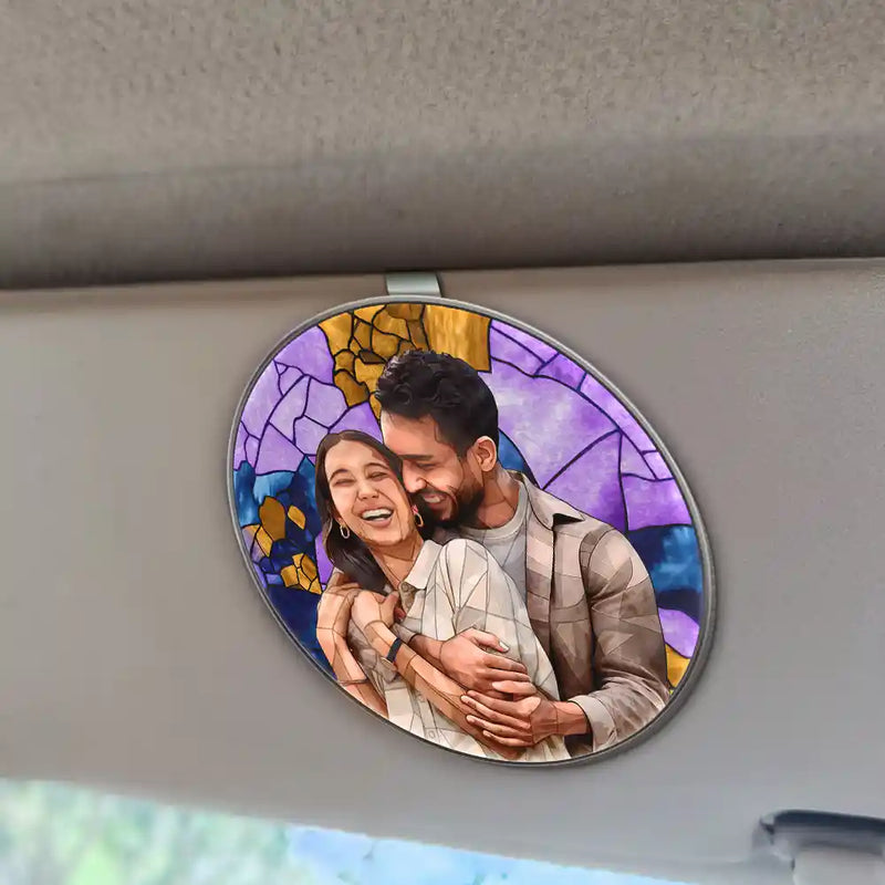Gift For Wife,Gift For Mother,Gift For Grandma,Love,Family - Custom Photo Stained Glass Portrait Mom Grandma Parents Family - Personalized Custom Shaped Acrylic Car Visor Clip