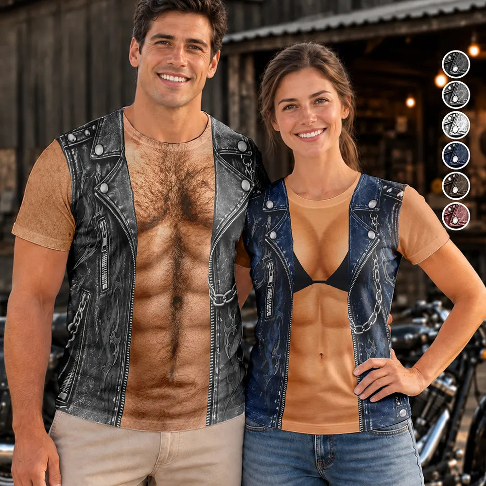 Gift For Couples, Humorous, Icon, Motorcycle, Old Couples, Top Market - Matching Costume For Couples - Personalized 3D Print Biker Outfit Full Print T Shirt