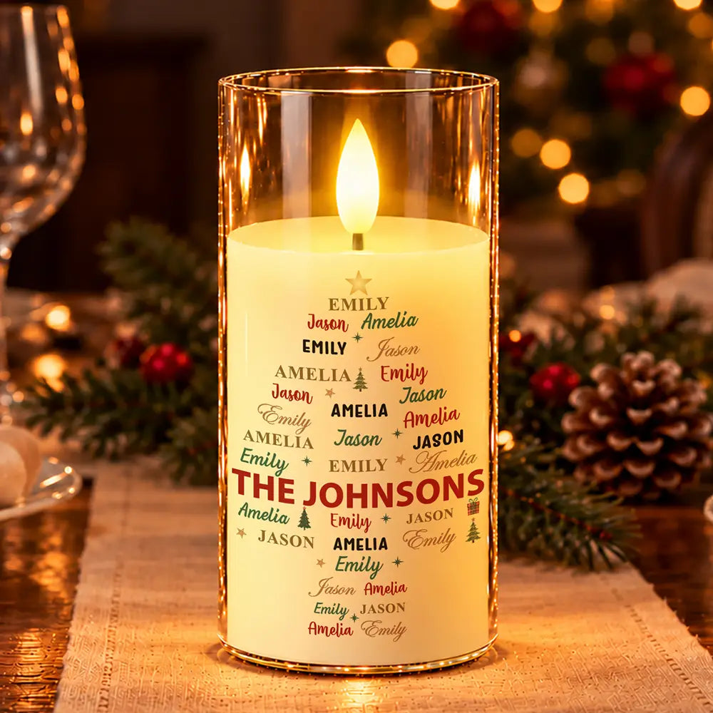 Christmas,Custom Text,Family,Sentimental - Christmas Gift For Family Grandma Mom - Personalized Family & Member Names Word Art Christmas Tree LED Candle