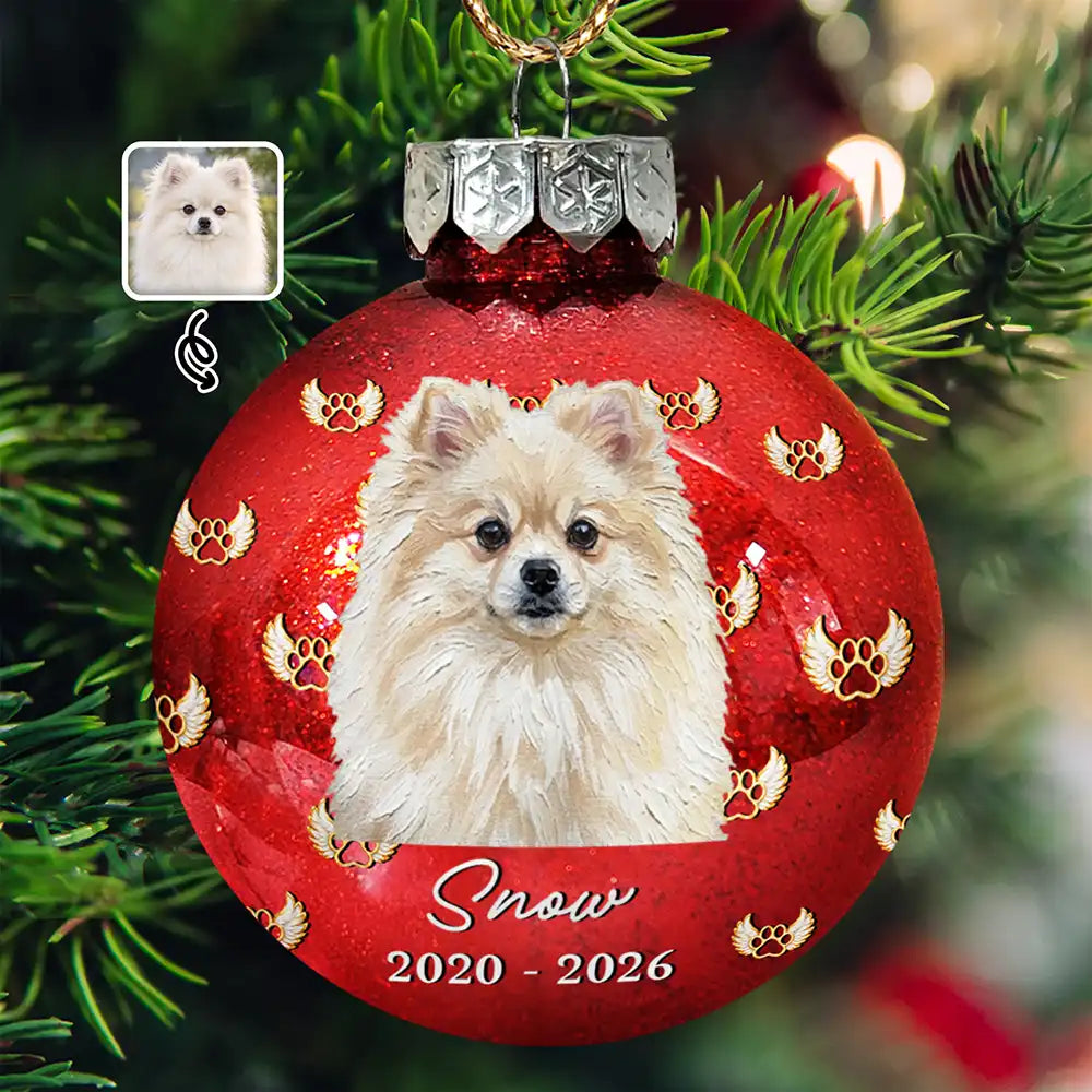 Art Design,Christmas,Custom Photo,Dog Lovers,Memorial,Pet Lovers,Pet Memorial,Photo - Oil Painting,Sympathetic - Christmas Memorial Gift For Loss Of Dog - Personalized Custom Photo Name & Years Forever Loved Dog Portrait Ball Ornament