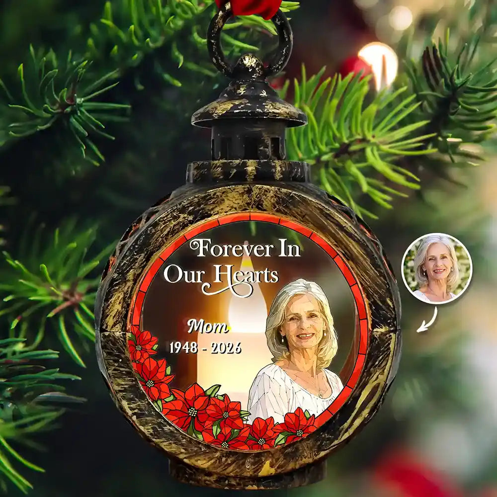 Art Design,Christmas,Custom Photo,Family,Memorial,Memorial Loved One,Photo - Stained Glass,Sympathetic - Memorial Sympathy Gifts - Personalized Custom Photo I'm Always With You Candlelight Lantern Ornament
