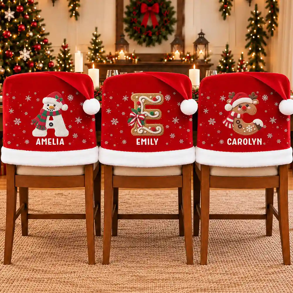 Christmas,Family,Happy,Monogram - Christmas Table Decor Gift For Family - Personalized Monogram Initial Chair Cover