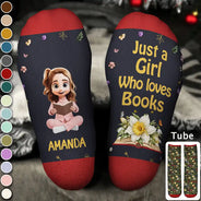 Christmas, Gift For Women, Gift For Yourself, Gifts For Her, Humorous, Reading, Vector - Gifts For Book Lovers, Bookworms, Readers - Personalized Birth Flower Shhh I'm Reading Socks