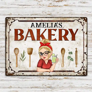 Gift For Wife,Gift For Yourself,Gift For Women,Gift For Mother,Gift For Aunt,Gift For Grandma,Happy,Cooking,Baking,Non-Eng,Vector - Mom Grandma Kitchen - Personalized Classic Metal Signs