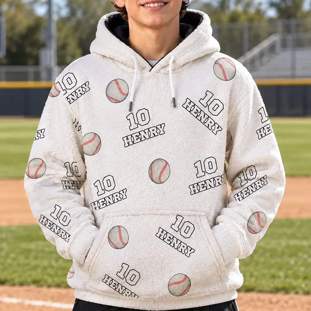 Christmas,Football,Gift For Kids,Happy,Icon - Sports Gift For Kids - Personalized American Football Baseball Soccer Fleece Hoodie