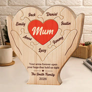 Christmas,Custom Text,Gift For Mother,Gifts For Her,Grateful - Christmas Holidays Birthday Gift For Mom Bonus Mom - Personalized Hands Hold Heart Shaped Wooden Puzzle