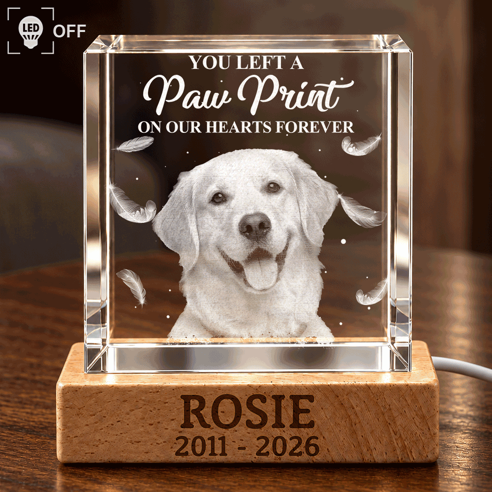 Cozy,Custom Photo,Indoor Decor,Memorial,Pet Lovers,Pet Memorial,Remove BG Photo - Pet Memorial Gift For Dog Lovers - Personalized Custom Photo Your Light Will Always Shine Crystal Cube Lamp
