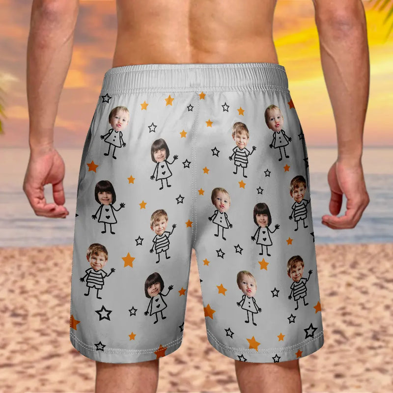 Gift For Grandma,Gift For Mother,Love,Stick Figure - Custom Photo This Grandpa Daddy Belongs To Kids Pet - Personalized Unisex Beach Shorts