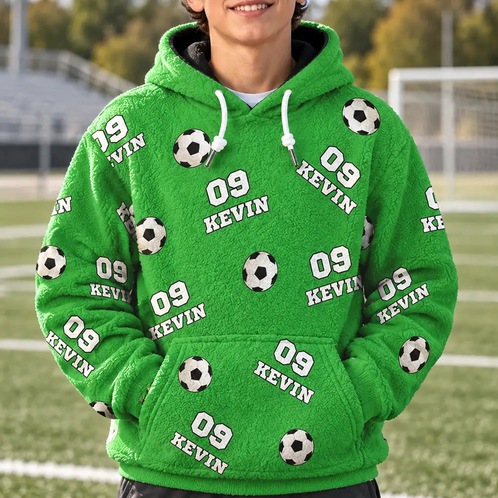 Christmas,Football,Gift For Kids,Happy,Icon - Sports Gift For Kids - Personalized American Football Baseball Soccer Fleece Hoodie