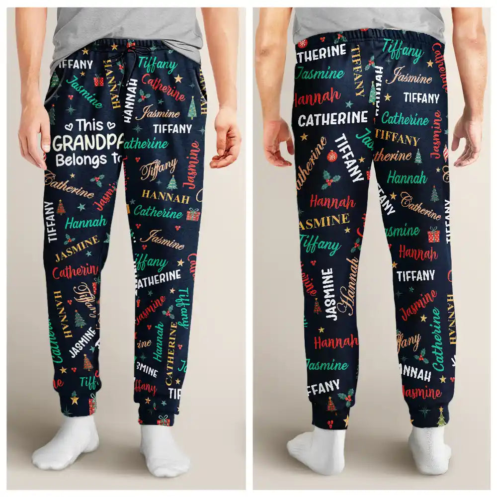 Christmas,Custom Text,Gift For Grandpa,Gifts For Him,Happy - Christmas Gift For Grandpa Papa - Personalized Grandkids Name Pajama Pants