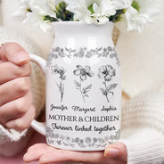 Gift For Mother,Mom - Daughters (Adult),Mom - Daughters (Young),Mom - Sons,Mom - Children,Love - Mother & Daughters Forever Linked Together Toile Birth Flower - Personalized Ceramic Flower Vase