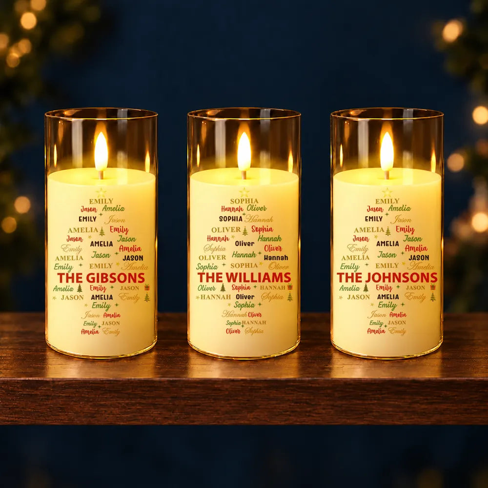 Christmas,Custom Text,Family,Sentimental - Christmas Gift For Family Grandma Mom - Personalized Family & Member Names Word Art Christmas Tree LED Candle