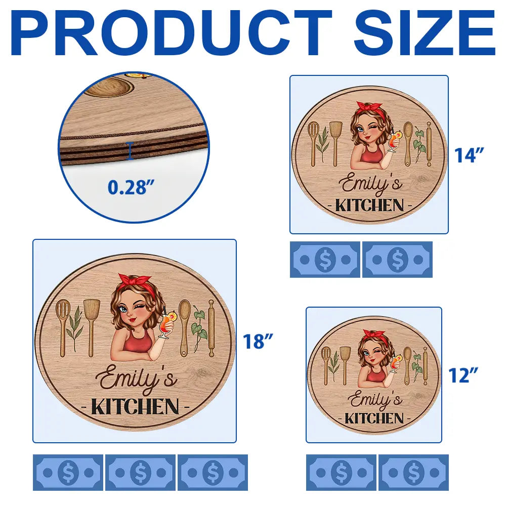 Gift For Wife,Gift For Yourself,Gift For Women,Gift For Mother,Gift For Aunt,Gift For Grandma,Happy,Cooking,Baking,Non-Eng,Vector - Mom Grandma Kitchen - Personalized Custom Shaped Wood Sign