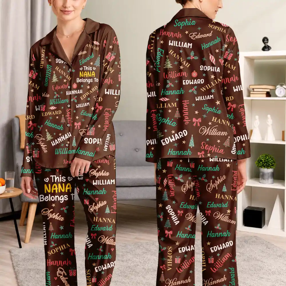 Christmas,Custom Text,Gift For Grandma,Gifts For Her,Happy - Christmas Gift For Grandma Nana - Personalized Kids Names Long Pajamas Set