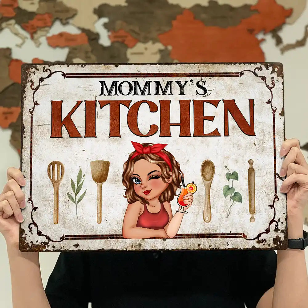 Gift For Wife,Gift For Yourself,Gift For Women,Gift For Mother,Gift For Aunt,Gift For Grandma,Happy,Cooking,Baking,Non-Eng,Vector - Mom Grandma Kitchen - Personalized Classic Metal Signs