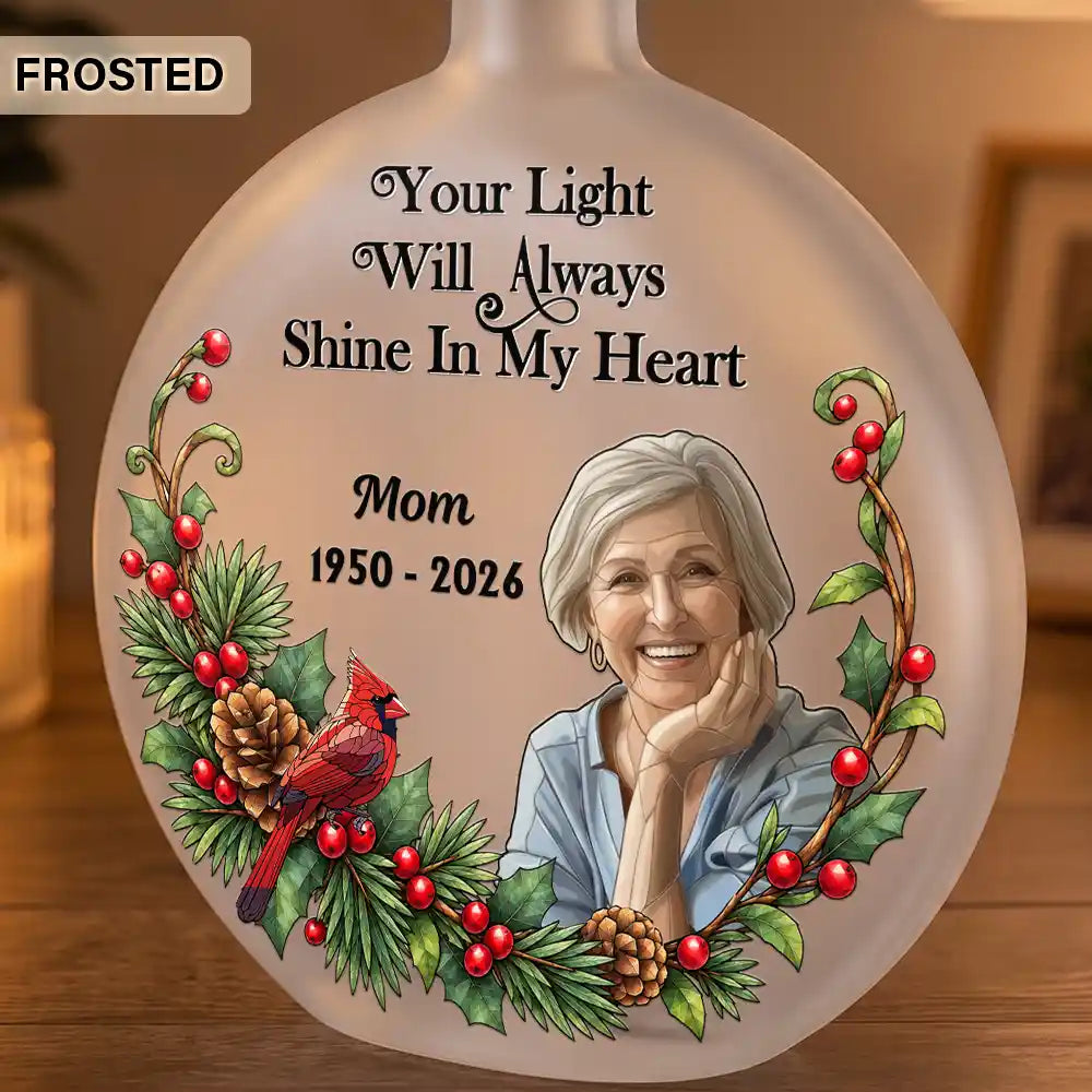 Art Design,Christmas,Custom Photo,Family,Memorial,Memorial Loved One,Photo - Stained Glass,Sympathetic - Memorial Sympathy Gifts - Personalized Custom Photo I'm Always With You Round Flat Bottle Light