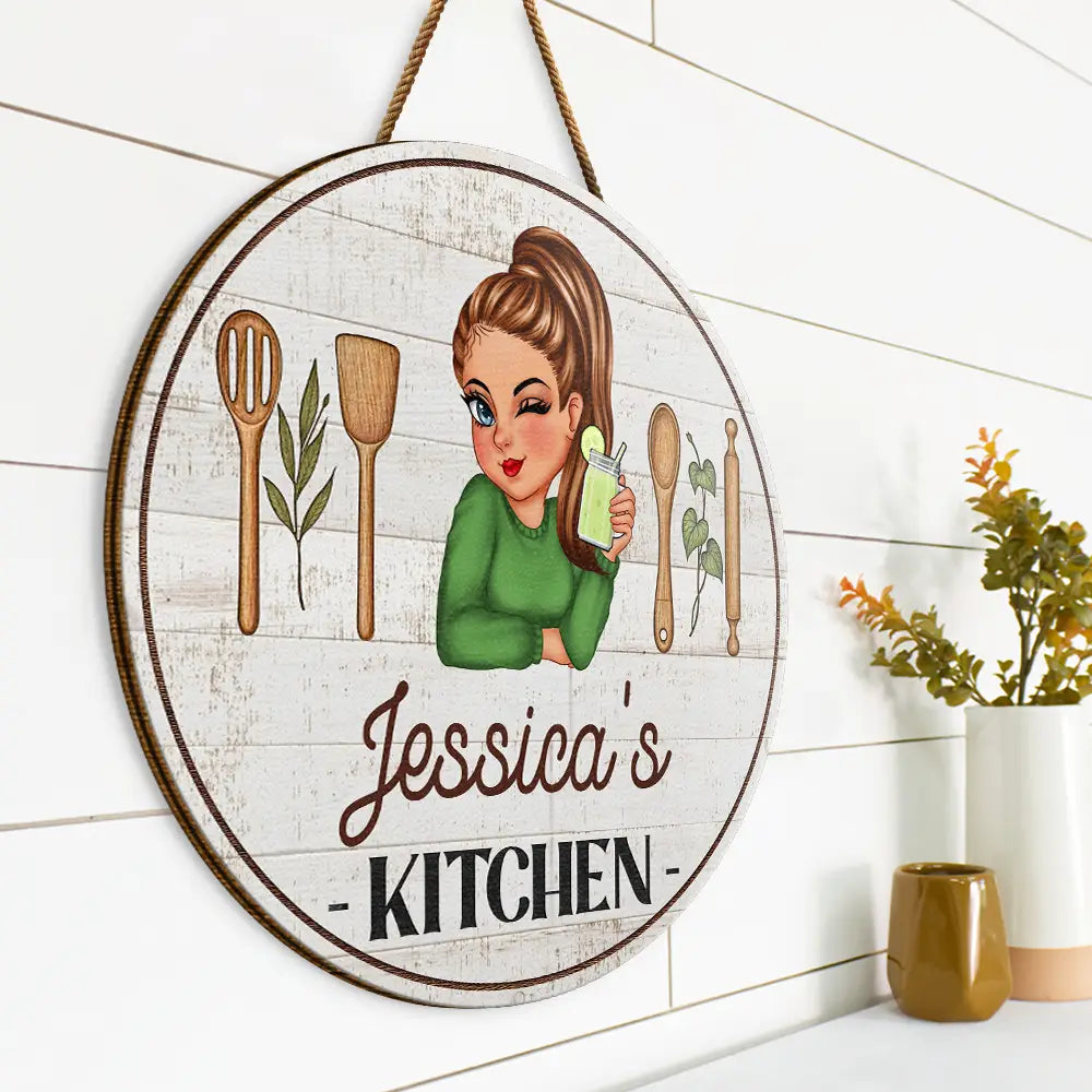Gift For Wife,Gift For Yourself,Gift For Women,Gift For Mother,Gift For Aunt,Gift For Grandma,Happy,Cooking,Baking,Non-Eng,Vector - Mom Grandma Kitchen - Personalized Custom Shaped Wood Sign