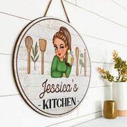 Gift For Wife,Gift For Yourself,Gift For Women,Gift For Mother,Gift For Aunt,Gift For Grandma,Happy,Cooking,Baking,Non-Eng,Vector - Mom Grandma Kitchen - Personalized Custom Shaped Wood Sign