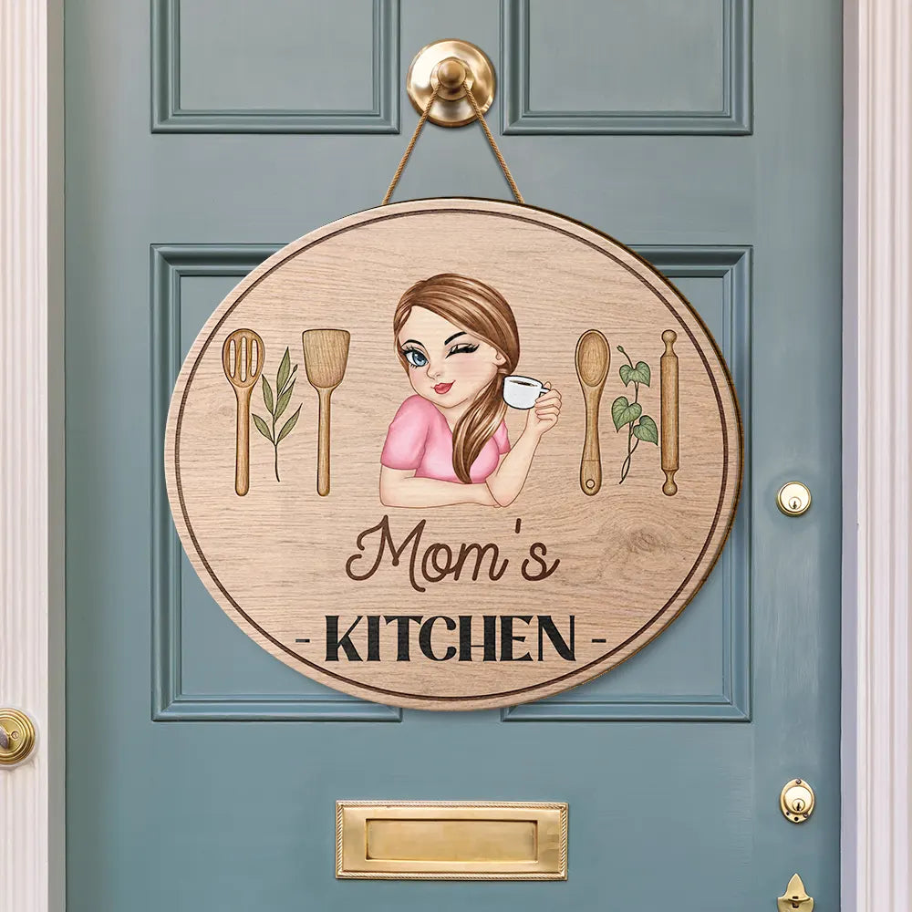 Gift For Wife,Gift For Yourself,Gift For Women,Gift For Mother,Gift For Aunt,Gift For Grandma,Happy,Cooking,Baking,Non-Eng,Vector - Mom Grandma Kitchen - Personalized Custom Shaped Wood Sign