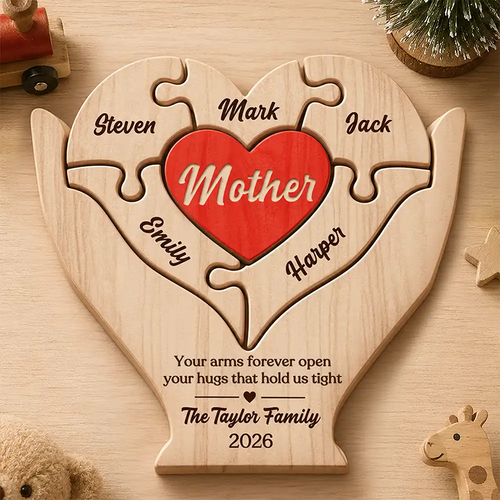 Christmas,Custom Text,Gift For Mother,Gifts For Her,Grateful - Christmas Holidays Birthday Gift For Mom Bonus Mom - Personalized Hands Hold Heart Shaped Wooden Puzzle