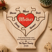 Christmas,Custom Text,Gift For Mother,Gifts For Her,Grateful - Christmas Holidays Birthday Gift For Mom Bonus Mom - Personalized Hands Hold Heart Shaped Wooden Puzzle
