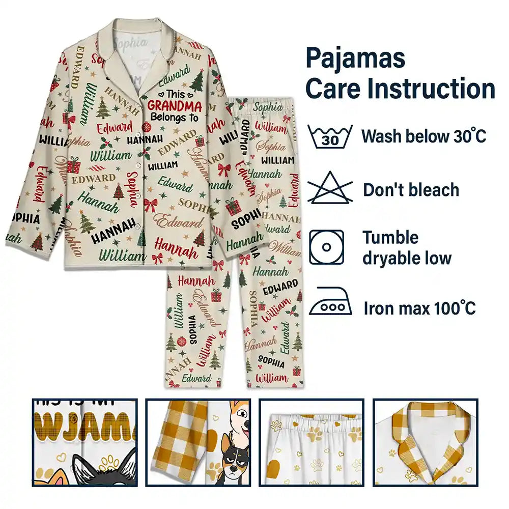 Christmas,Custom Text,Gift For Grandma,Gifts For Her,Happy - Christmas Gift For Grandma Nana - Personalized Kids Names Long Pajamas Set