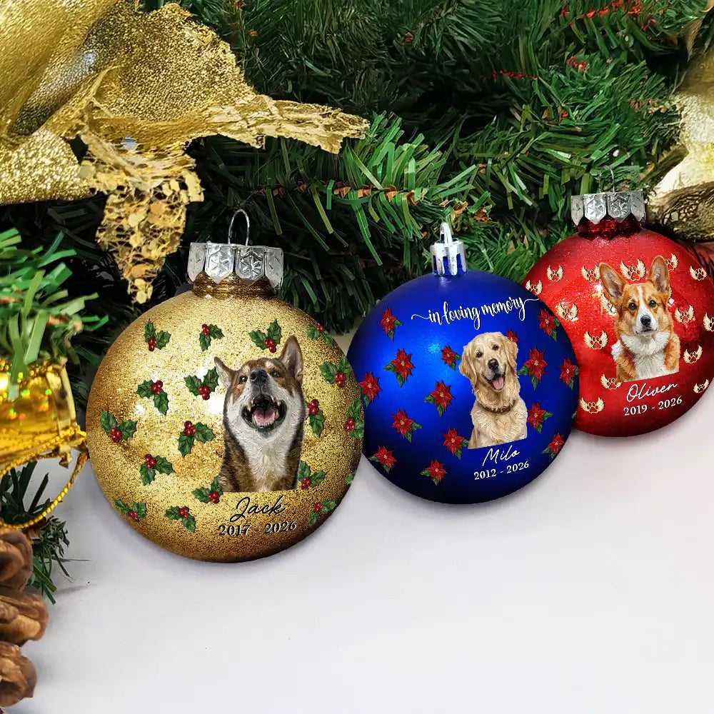 Art Design,Christmas,Custom Photo,Dog Lovers,Memorial,Pet Lovers,Pet Memorial,Photo - Oil Painting,Sympathetic - Christmas Memorial Gift For Loss Of Dog - Personalized Custom Photo Name & Years Forever Loved Dog Portrait Ball Ornament