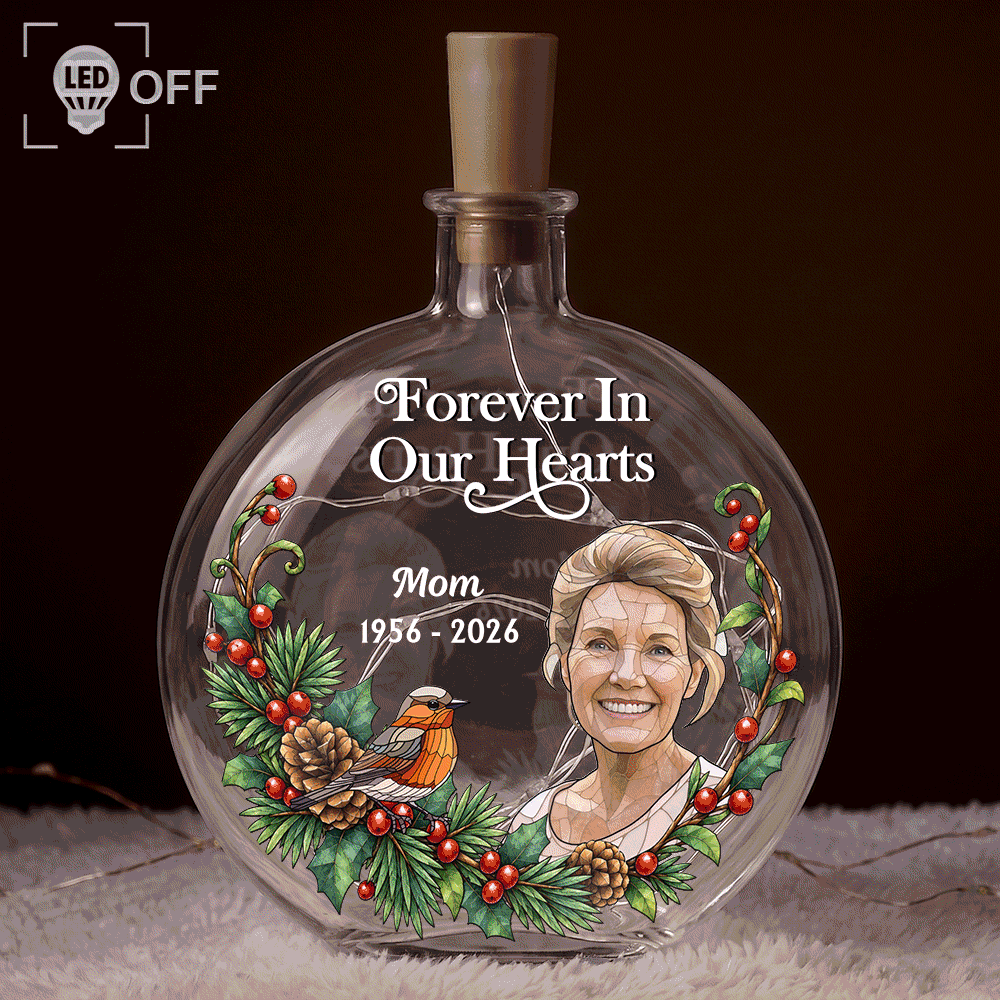 Art Design,Christmas,Custom Photo,Family,Memorial,Memorial Loved One,Photo - Stained Glass,Sympathetic - Memorial Sympathy Gifts - Personalized Custom Photo I'm Always With You Round Flat Bottle Light