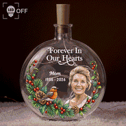 Art Design,Christmas,Custom Photo,Family,Memorial,Memorial Loved One,Photo - Stained Glass,Sympathetic - Memorial Sympathy Gifts - Personalized Custom Photo I'm Always With You Round Flat Bottle Light