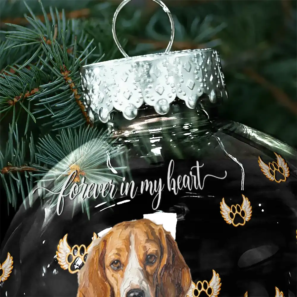 Art Design,Christmas,Custom Photo,Dog Lovers,Memorial,Pet Lovers,Pet Memorial,Photo - Oil Painting,Sympathetic - Christmas Memorial Gift For Loss Of Dog - Personalized Custom Photo Name & Years Forever Loved Dog Portrait Ball Ornament