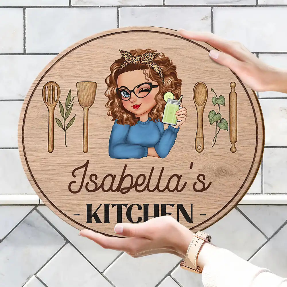 Gift For Wife,Gift For Yourself,Gift For Women,Gift For Mother,Gift For Aunt,Gift For Grandma,Happy,Cooking,Baking,Non-Eng,Vector - Mom Grandma Kitchen - Personalized Custom Shaped Wood Sign