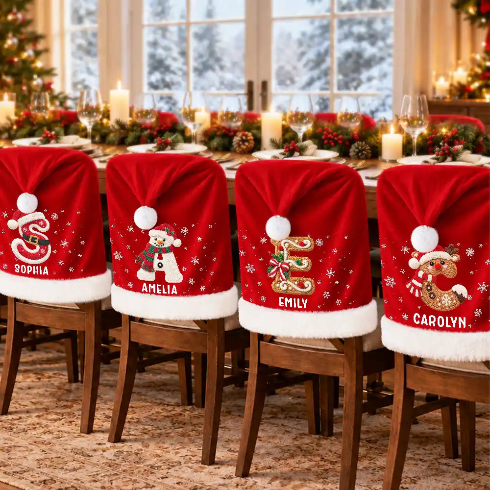 Christmas,Family,Happy,Monogram - Christmas Table Decor Gift For Family - Personalized Monogram Initial Chair Cover