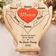 Christmas,Custom Text,Gift For Mother,Gifts For Her,Grateful - Christmas Holidays Birthday Gift For Mom Bonus Mom - Personalized Hands Hold Heart Shaped Wooden Puzzle