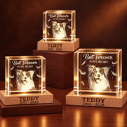 Cozy,Custom Photo,Indoor Decor,Memorial,Pet Lovers,Pet Memorial,Remove BG Photo - Pet Memorial Gift For Dog Lovers - Personalized Custom Photo Your Light Will Always Shine Crystal Cube Lamp