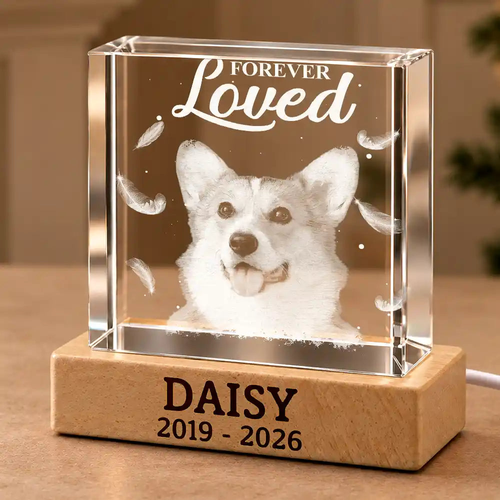 Cozy,Custom Photo,Indoor Decor,Memorial,Pet Lovers,Pet Memorial,Remove BG Photo - Pet Memorial Gift For Dog Lovers - Personalized Custom Photo Your Light Will Always Shine Crystal Cube Lamp