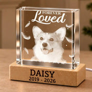 Cozy,Custom Photo,Indoor Decor,Memorial,Pet Lovers,Pet Memorial,Remove BG Photo - Pet Memorial Gift For Dog Lovers - Personalized Custom Photo Your Light Will Always Shine Crystal Cube Lamp
