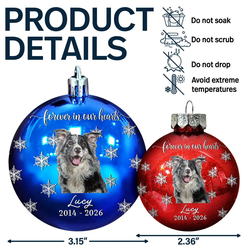 Art Design,Christmas,Custom Photo,Dog Lovers,Memorial,Pet Lovers,Pet Memorial,Photo - Oil Painting,Sympathetic - Christmas Memorial Gift For Loss Of Dog - Personalized Custom Photo Name & Years Forever Loved Dog Portrait Ball Ornament