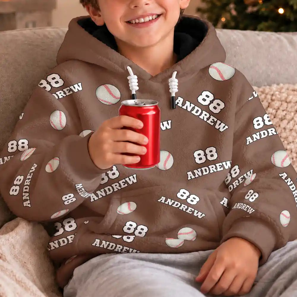 Christmas,Football,Gift For Kids,Happy,Icon - Sports Gift For Kids - Personalized American Football Baseball Soccer Fleece Hoodie