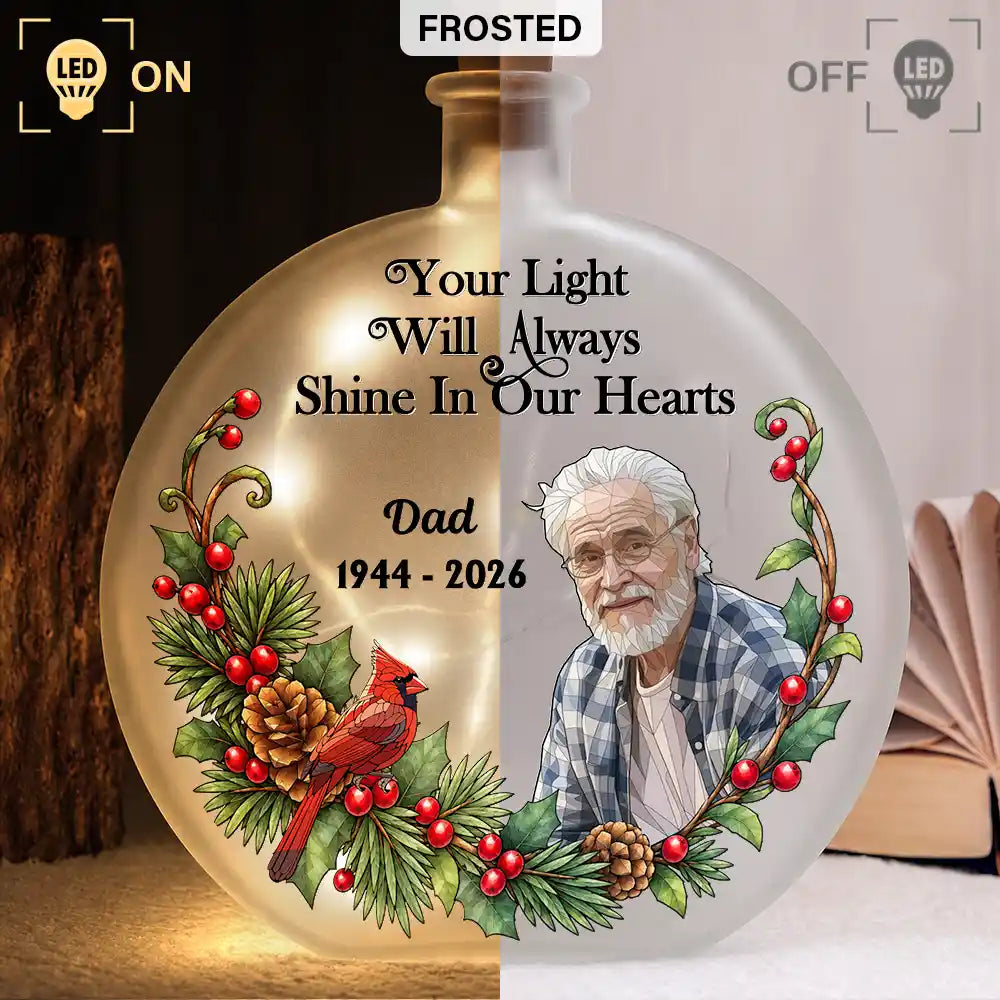 Art Design,Christmas,Custom Photo,Family,Memorial,Memorial Loved One,Photo - Stained Glass,Sympathetic - Memorial Sympathy Gifts - Personalized Custom Photo I'm Always With You Round Flat Bottle Light