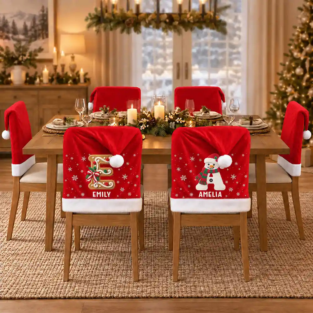 Christmas,Family,Happy,Monogram - Christmas Table Decor Gift For Family - Personalized Monogram Initial Chair Cover