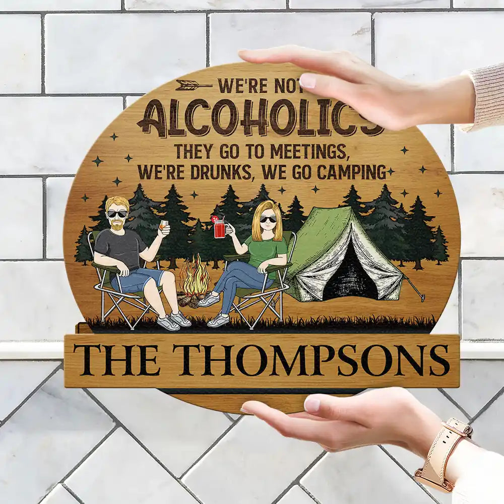 Camping Couple Husband & Wife Camping Partners For Life - Anniversary, Vacation, Funny Gift For Campers - Personalized Custom Shaped Wood Sign